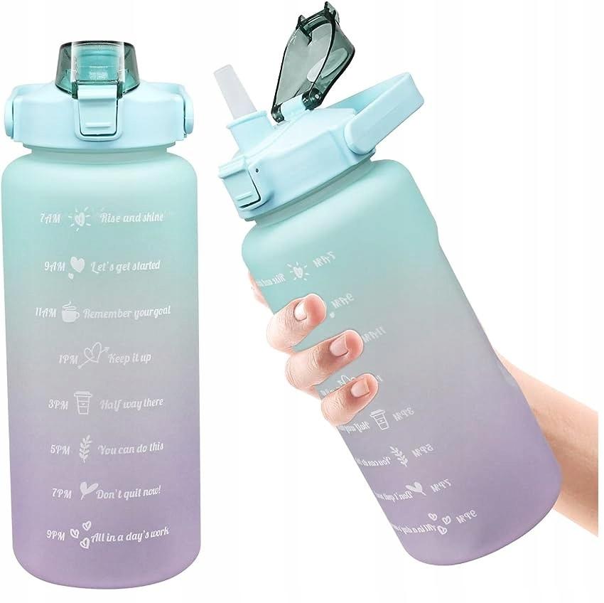 Water Bottle Sports Bottle 2L WITH a Tritan Straw Motivational