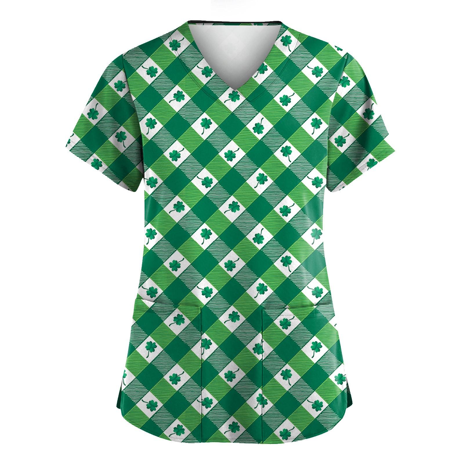 

Женская мода с v-образным вырезом, короткими рукавами и карманами, топы с принтом XXXL