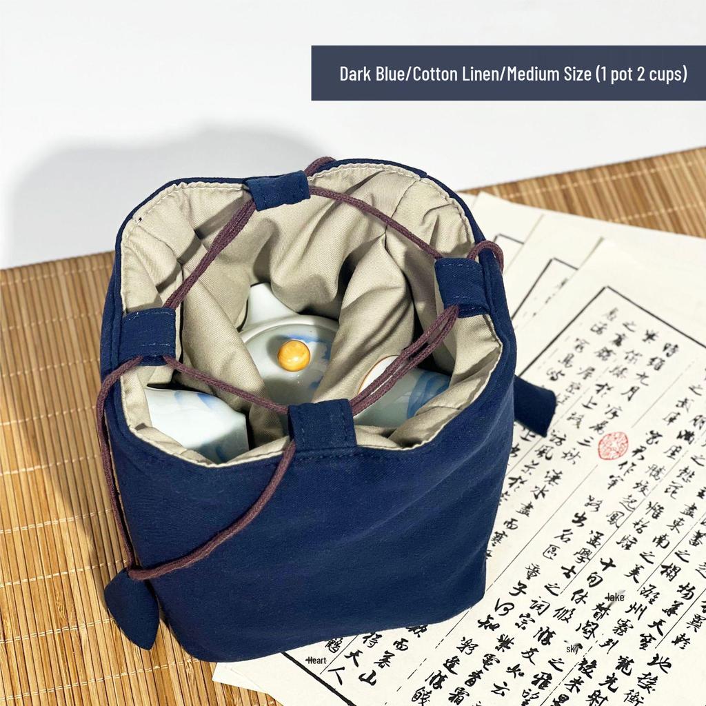 Compact Travel Tea Set with Bag: One Pot, Four Cups - Durable Cotton Linen