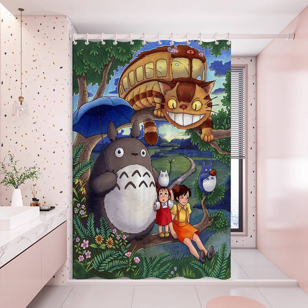 Anime My Neighbor Totoro Modern Simple Shower Curtain Bathroom Decorative Polyster Shower Curtain with Hook