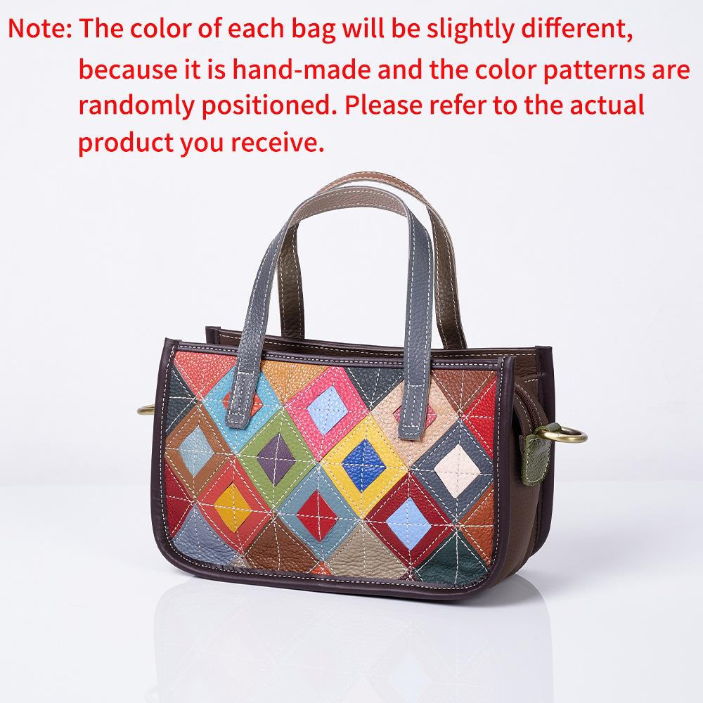 Fashion Women S Bags Cowhide Handbags Color Rhombus Splicing Leather Women S Shoulder Bags Casual Versatile