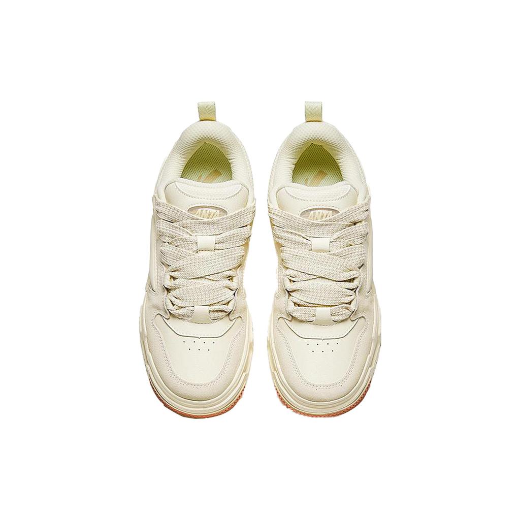 Anta Slightly Sweet Puffy Shoes Abrasion Resistant Low top Skateboard Shoes Women's Beige 922348001-1
