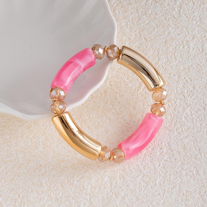 Fashion Personalized Acrylic Elbow Bracelet, Curved Bamboo Tube Smudged Retro Marble Pattern Bracelet.