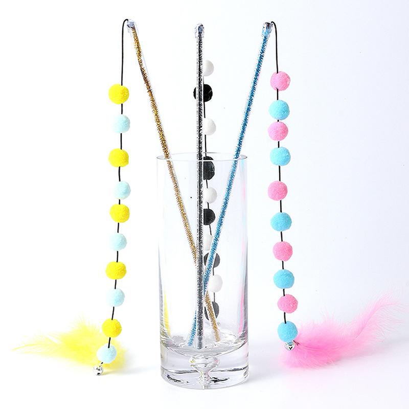 Acrylic Contrast Plush Ball Bell Feather Cat Teaser And Exerciser Cat Wand Pet Supplies Cat Funny Toys Cat Wand Toys For Indoor Cats