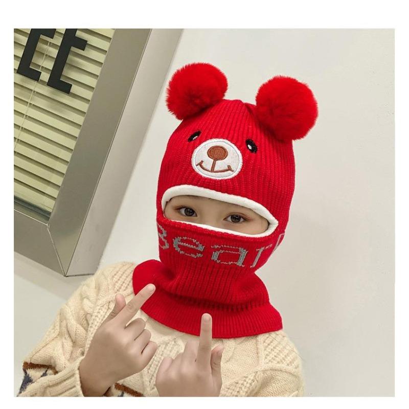 Children's Hats, Masks, Scarves, Integrated Boys and Girls Cotton Hats, Winter Piled Thickened Warm Wool Hats, Knitted Hats