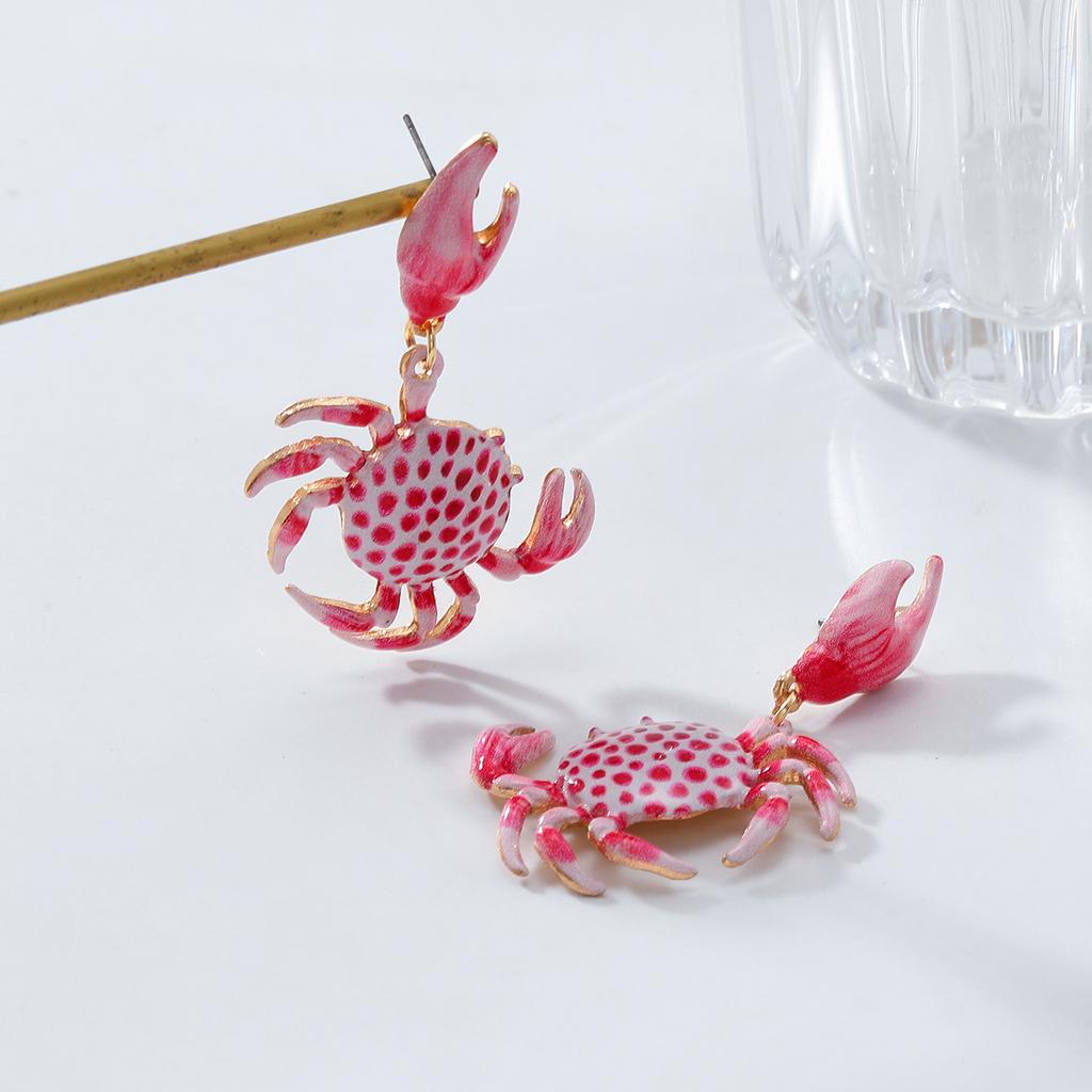 Summer Beach Ocean Leisure Style Alloy Cute Color Crab Shape Earrings Women's Fashion
