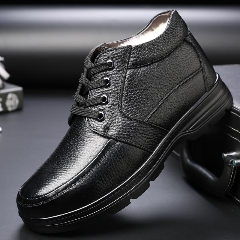 2024 Winter Men's Genuine Leather Wool-Lined Casual Shoes for Middle-Aged & Elderly