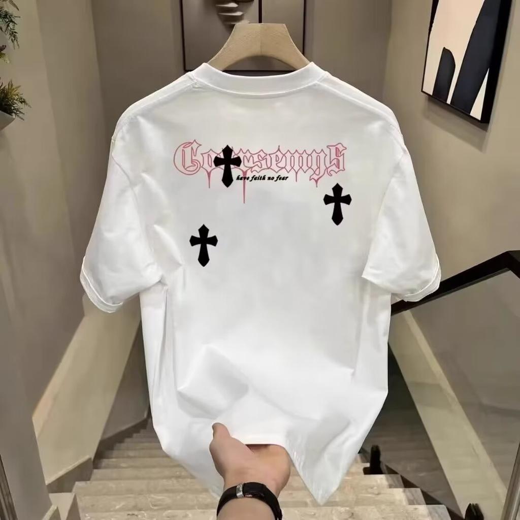 2026 Summer New Style Mens Tshirt Trendy Casual Korean Style Pure Cotton Roundneck Printed Short Sleeve Tshirt