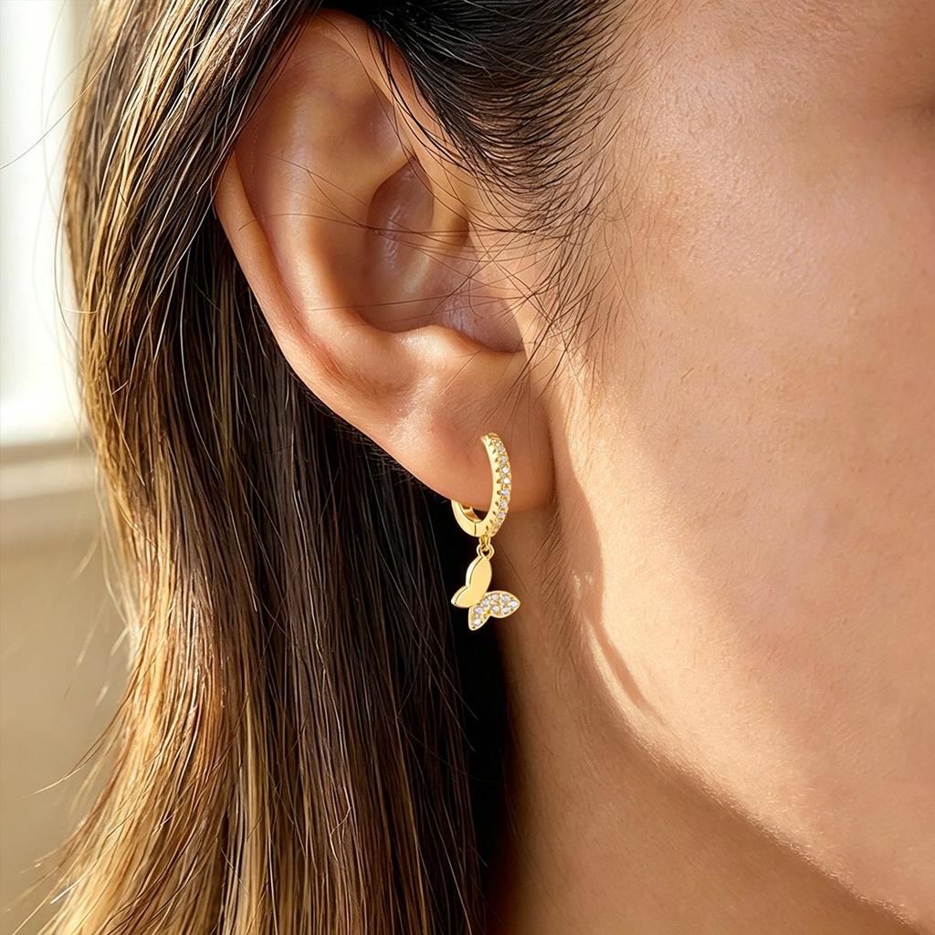 Butterfly S925 Sterling Silver Inlaid Zircon Earrings - Ins Niche Design for European & American Trends