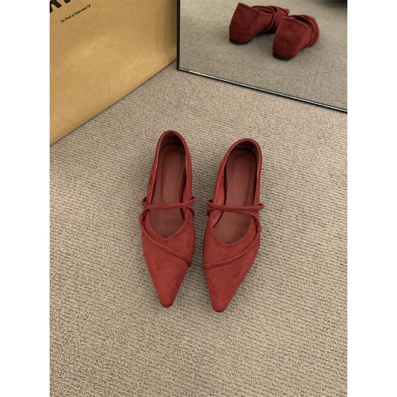 Inner heightening retro suede pointed Mary Jane single shoes women's shoes 2025 new spring commuter French evening shoes
