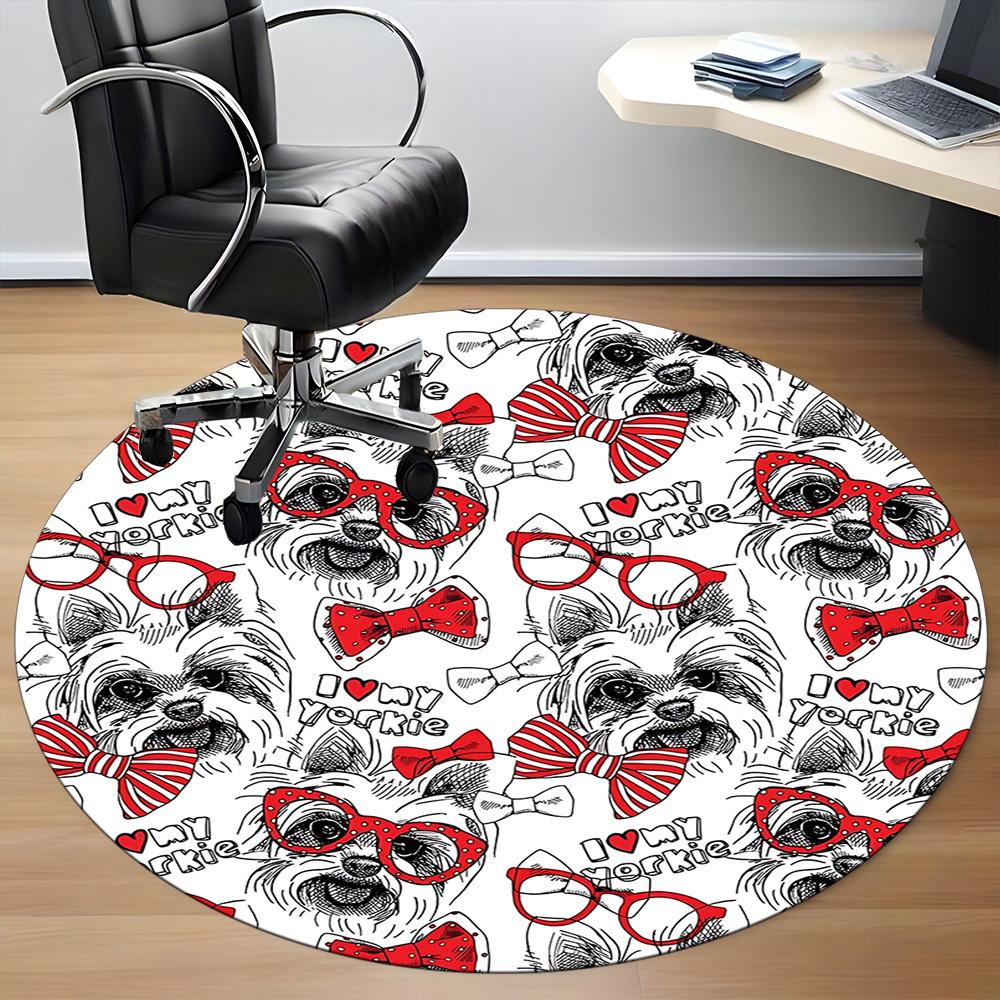 1pc Yorkie PatternChair Carpet for Office, Indoor Non-Slip Washable Polyester Fiber Carpet, Mat For Office, Machine Washable