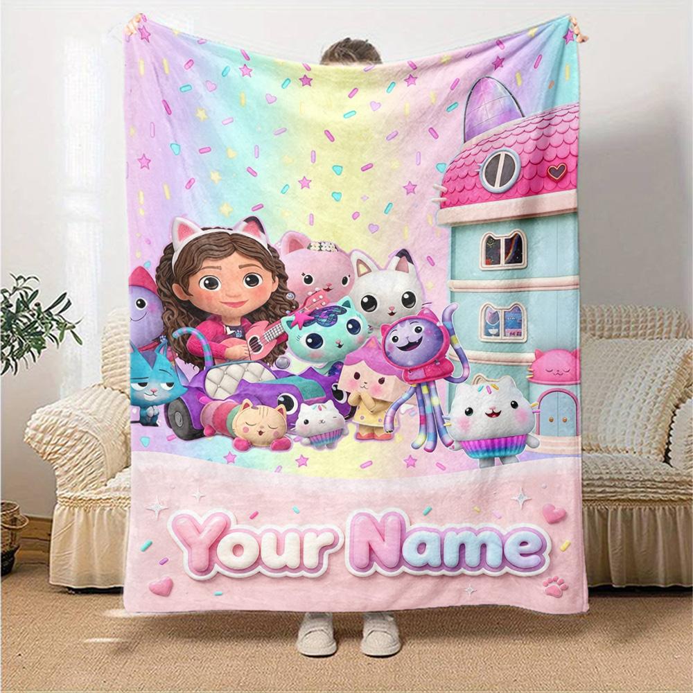 Name Custom Gabby Print Flannel Blanket High Quality Warm Comfortable Cover for All Seasons Perfect for Gifts Home Decor