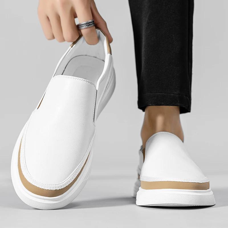 Luxury brand mens casual shoes genuine leather slip on loafers comfy soft breathable walking shoes men driving business shoes