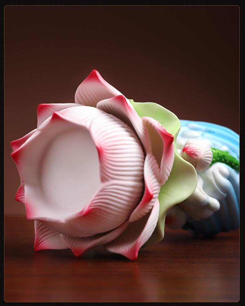 Lotus Ceramic Butter Lamp Holder for Buddhist Offerings - Candlestick & Candle Holder Ornament