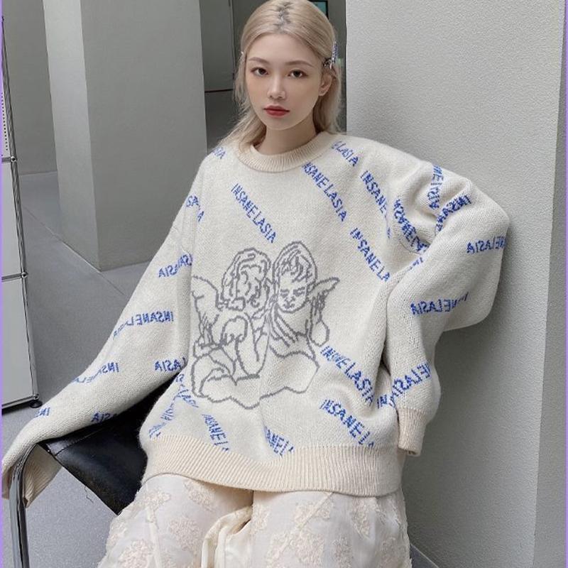 

Осень-зима, женский модный свитер, повседневный вязаный свитер, пуловеры с круглым вырезом, свободный повседневный свитер с длинным рукавом S