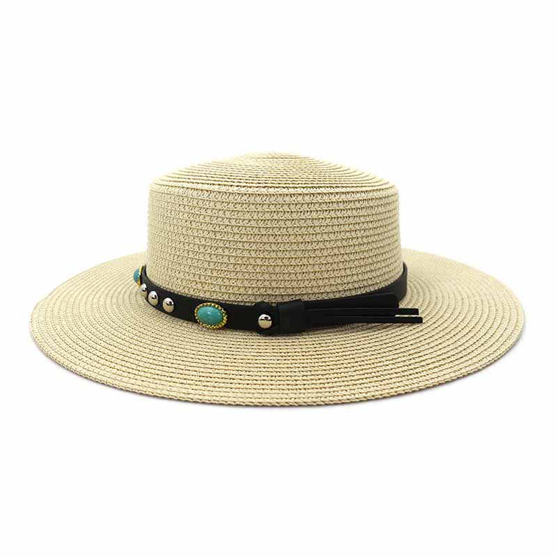 Sommer-Sonnenhut Damen Mode Mädchen Strohhut Band Schleife Strandhut Lässig Gras Flacher Hut Panama Hut Knochen Damen Visierkappe