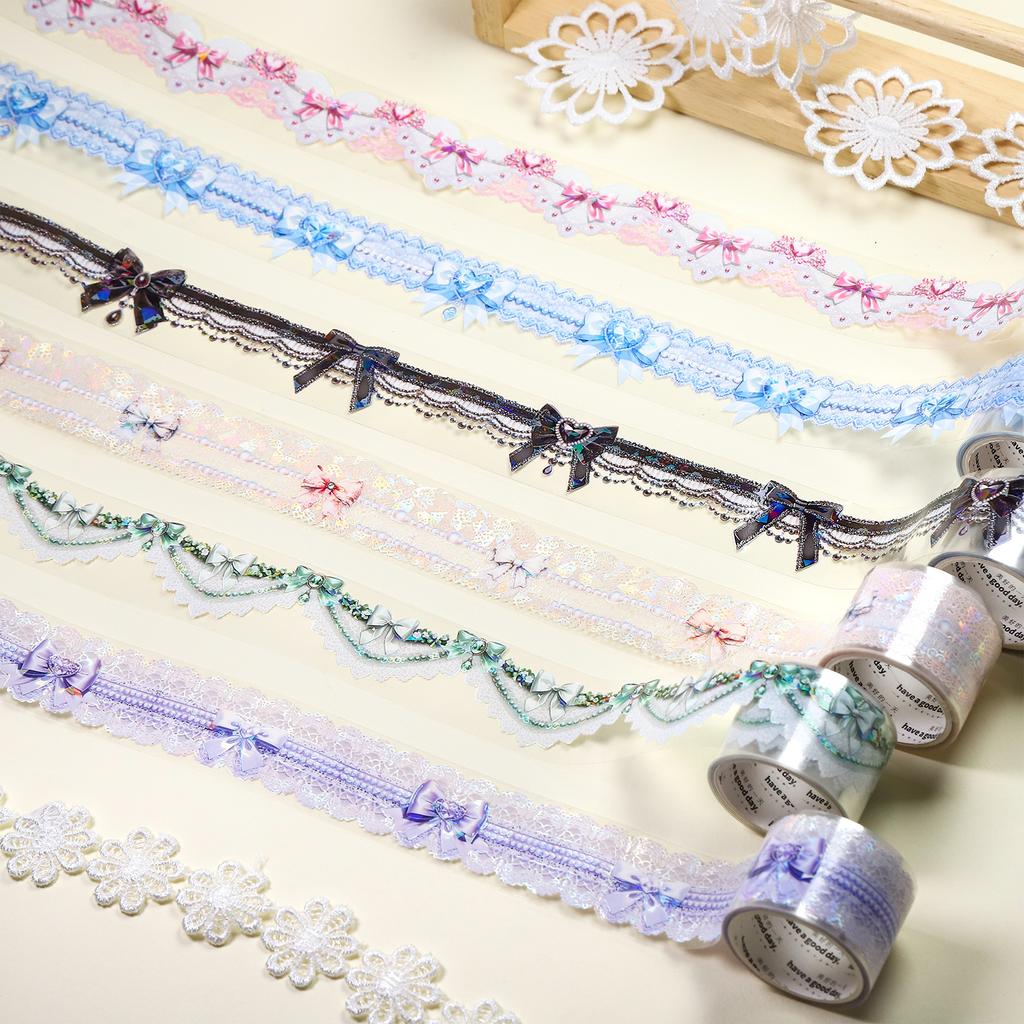 1pcs/1lot Decorative Adhesive Tapes Lace Bead Curtain Dream Junk Journal DIY Paper Japanese Masking Scrapbooking Stickers