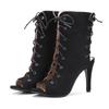 Summer European and American Fine Heel High Heel Cool Boots Roman Shoes Front Lace-up Fish Mouth Large Size - Sandals Foreign Trade Women's Shoes