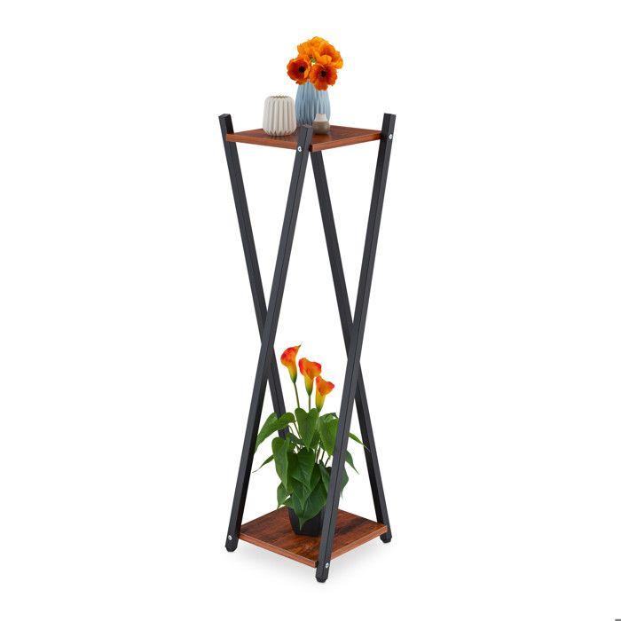 Relaxdays Étagère À Plantes, 2 Surfaces Effet Bois, Tabouret Moderne Fleur, HLP : 99x29x29 Cm, Colonne, Noir-brun Foncé