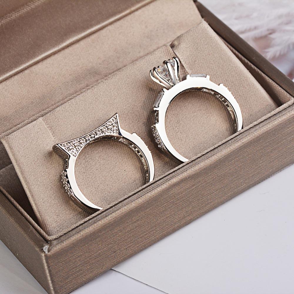 925 Silver Plated Cubic Zirconia Rings for Women Sparkling Square Engagement Wedding Band Set