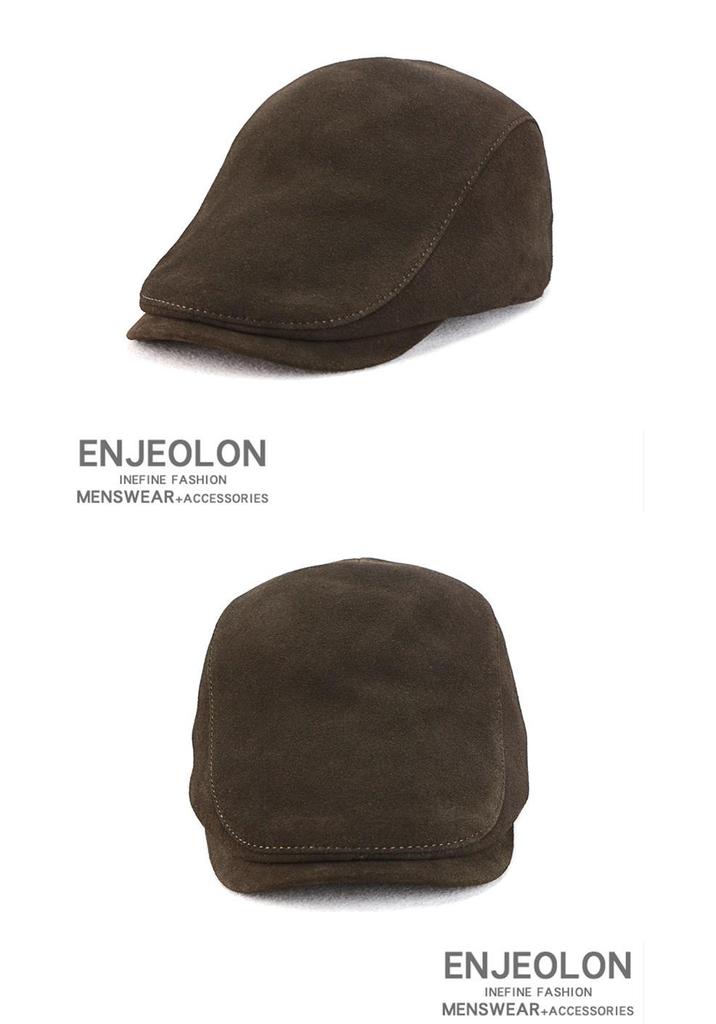 Unisex Genuine Leather Sheepskin Suede Flat Cap - Trendy Duckbill Beret for Spring, Autumn, and Winter