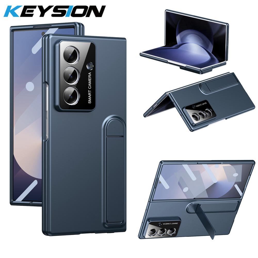 KEYSION Shockproof Case for Samsung Galaxy Z Fold 7 5G Hard PC Kickstand Phone Back Cover with Tempered Glass Screen Protector