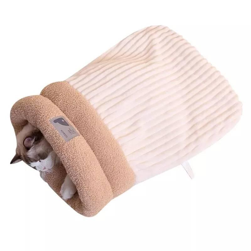 

Winter Cat Warm Nest Sleeping Bag Cozy Soft Pet Bed Semi Enclosed Plush Bed Cats M