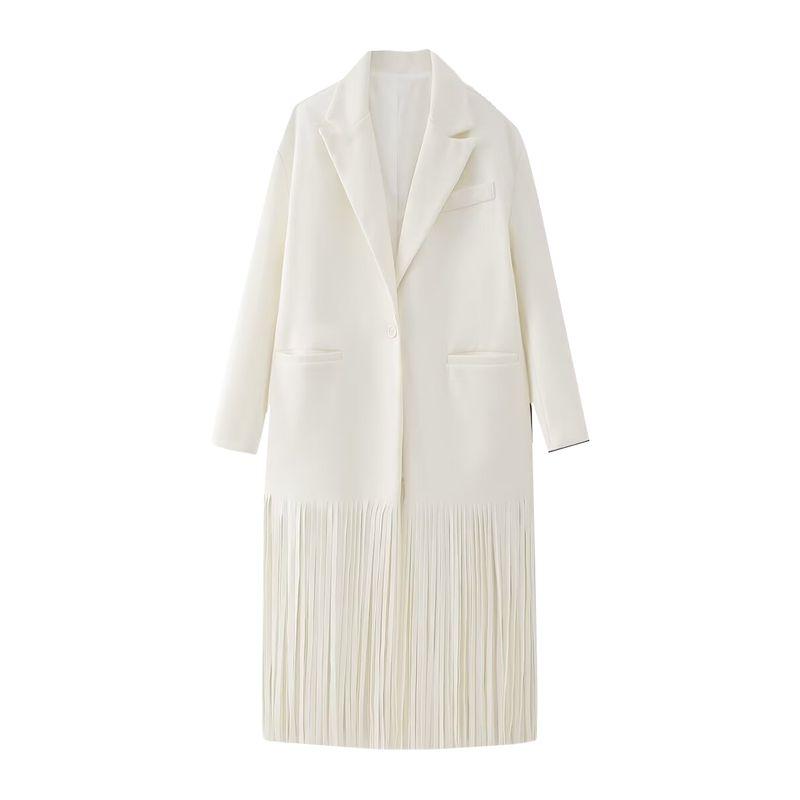 Fall and Winter New Women's Clothing Fashion Wind Lapel Long Sleeves Loose One Button Tassel Mid Length Long Length Woolen Outwear