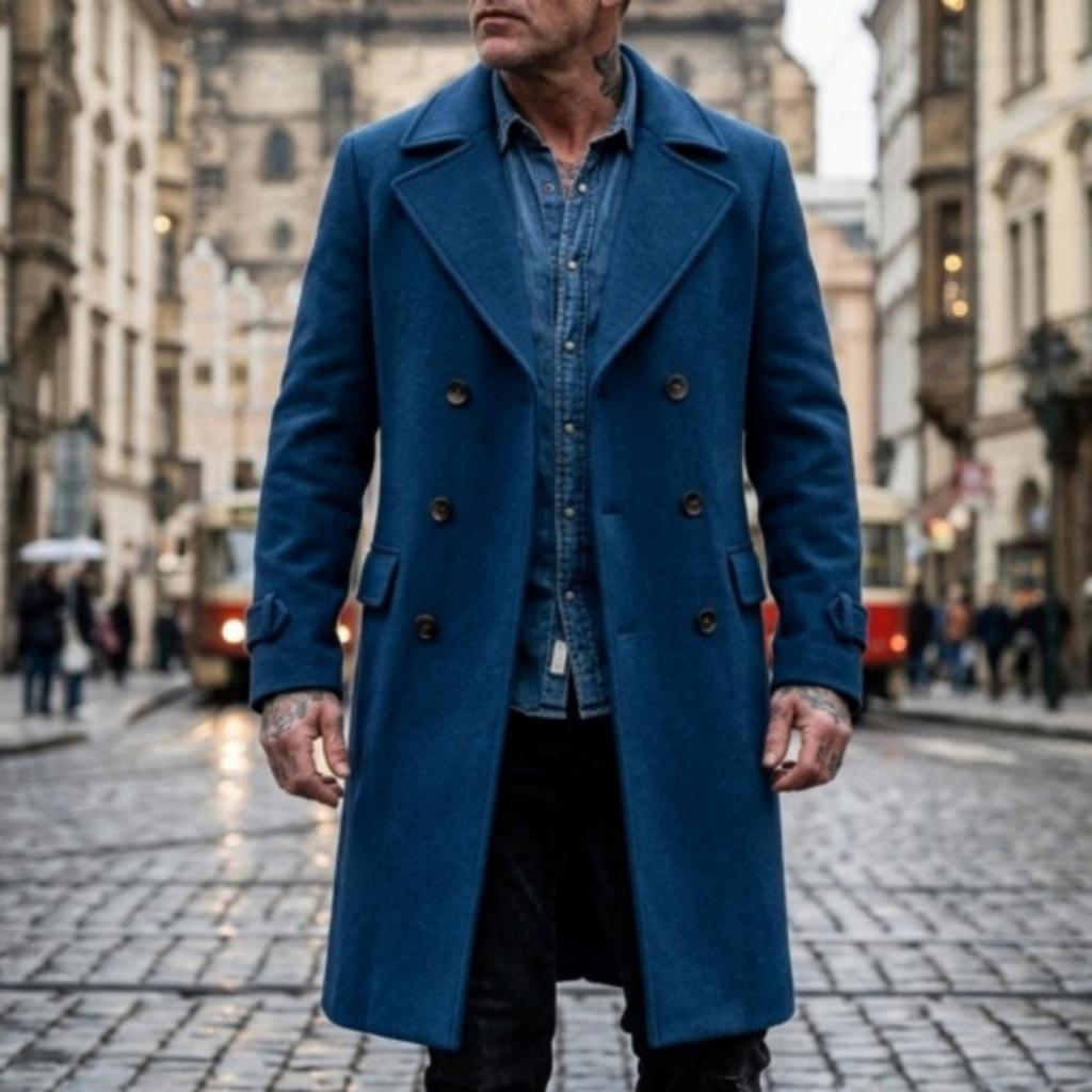 Men's Mid-length Double-breasted Wool Blend Peacoat, European US Size Warm Winter Overcoat Jacket for Men, Outerwear for Dropshipping