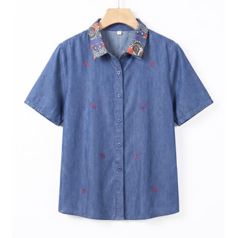 Women's Pure Cotton Short Sleeve Cardigan Blouse