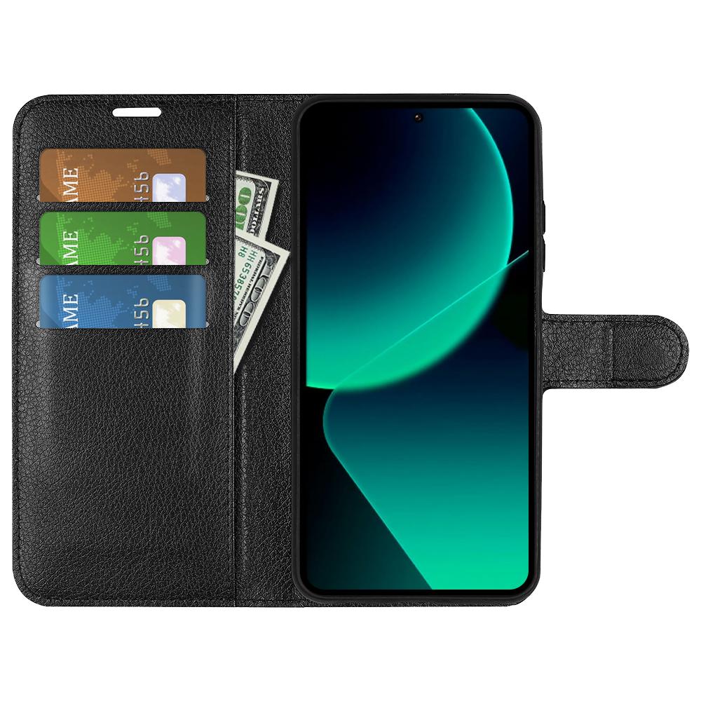 

For Xiaomi 13T/13T Pro Drop Protection Litchi Texture Stand Wallet Phone Case PU Leather Cover Black