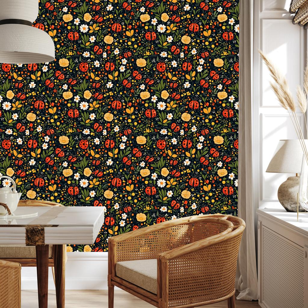 Ladybugs Olive and Ochre Wallpaper for Living Room and Bedroom 50x1000