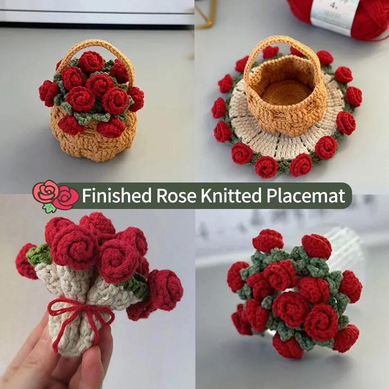 Rose Bouquet Coaster Crochet Flower Placemat Hand Woven Bouquet Cupmat Home Desktop Potted Plant Ornaments Mother'S Day Gift