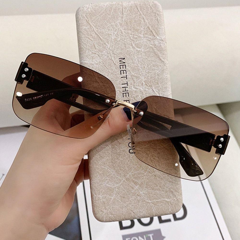 Korean Style Rimless Sunglasses Ins Style UV Protection Frameless Shades Gradient Lenses Rectangular Sun Glasses for Women & Men