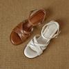 Krazing Pot Cow Skin Thick Med Heels Peep Toe Summer Size 42 Brand Shoes Street Wear Gladiator Elegant Women Sandals