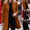 Women Jacket Solid Color Turn-down Collar Single-breasted Long Autumn Blazer for Work