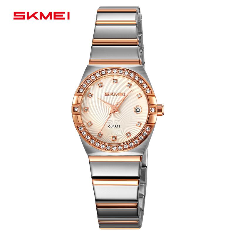 SKMEI 2342 Women's Quartz Watch Elegant Stainless Steel Band Crystal Accents Classy Style for Daily Wear Date Display Wristwatch