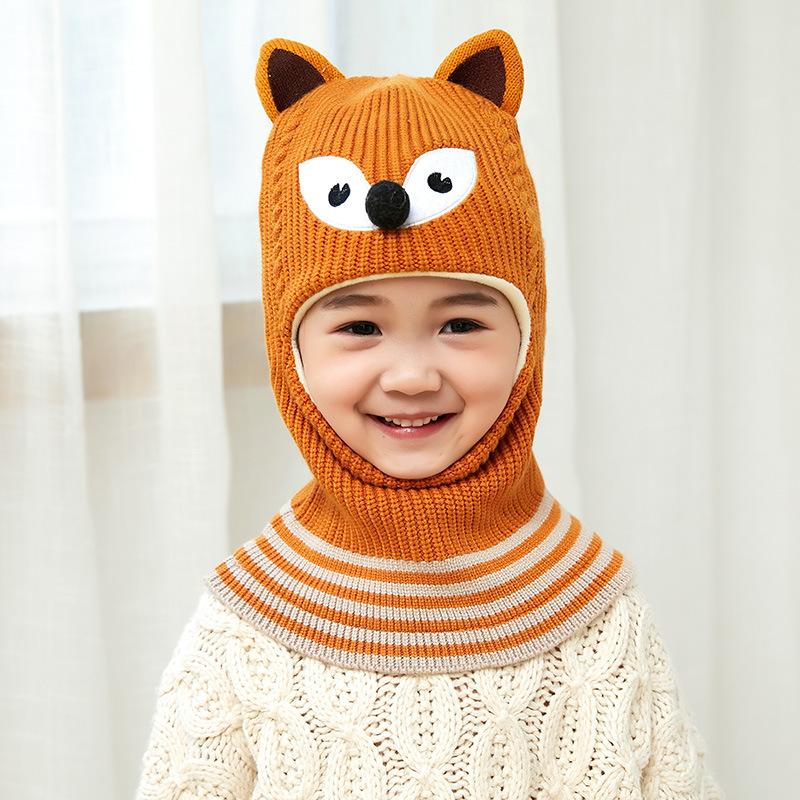Children's Hats Autumn and Winter Girls Fleece Ear Protection Scarf Baby Winter Windproof Face Protection Integrated Wool Hat