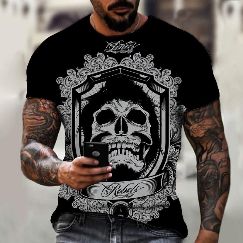 Men's 3D Printed T-Shirt Colorful Skull Pattern Print Short Sleeve O-Neck Pullover Casual Top