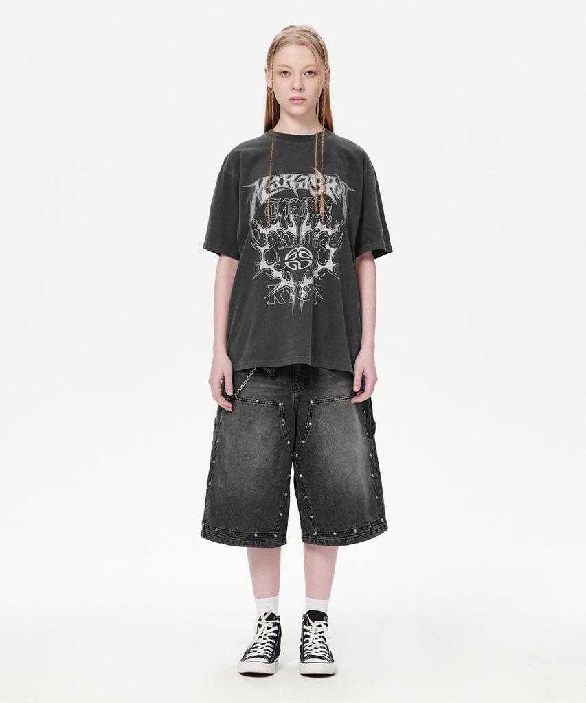 MAHAGRID Stud Double Knee Denim Short Black(Mg2Emmd160A)