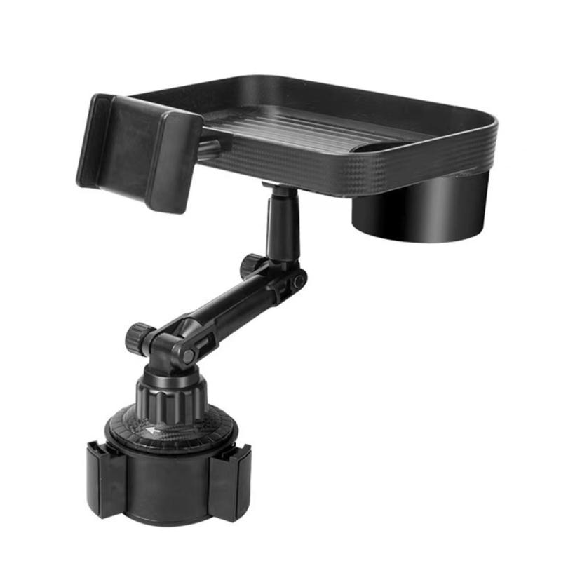 Universelles Fahrzeugzubehör mit integrierter Handyhalterung, drehbarem Getränkehalter und Ablagefach für bequeme Navigation