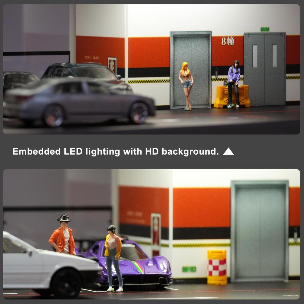 Shoucangjia 1/64 Scale Diorama Garage Model Car Display Case for Hot Wheels, Tomica, and Matchbox, Little Toy Car Storage Organizer