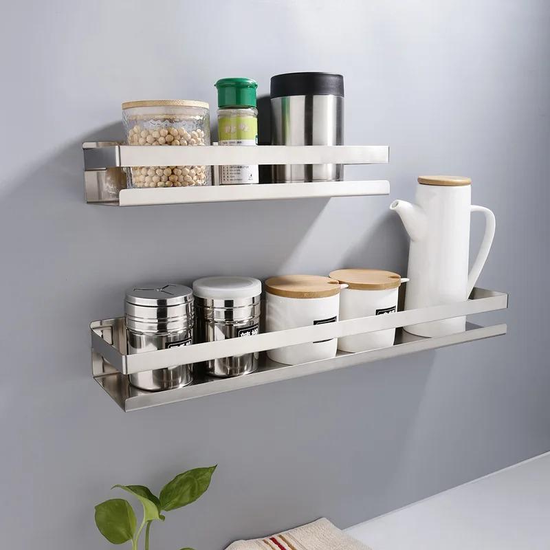 Stainless Steel Bathroom Shelves Self Adhesive Shower Caddy Organizer Storage Rack Bathroom Kitchen Shelf Waterproof Space Saver