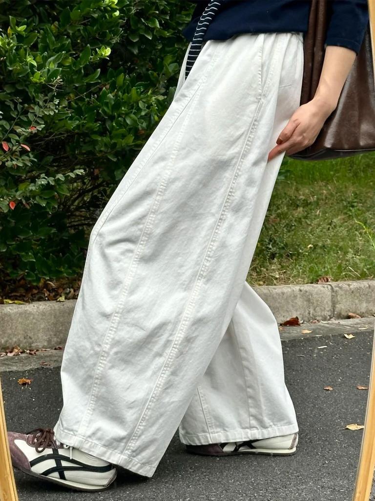 Women's Japanese-Style White Casual Wide-Leg Pants, Plus Size, Loose Drapey Nine-Tenth Balloon Design for Chubby Girls - 2026 Collection