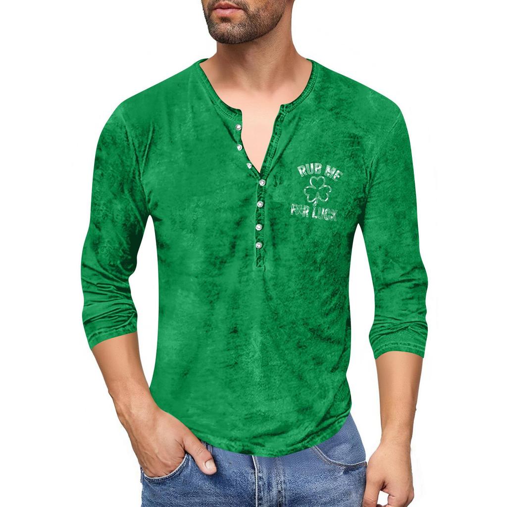 Men'S Printed T-Shirt Outdoor Retro Button Loose Long Sleeve Top