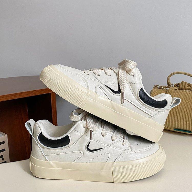 Spring New White Shoes Women's Preppy Style Flat Low-Top Korean Style Leather Canvas Shoes Hong Kong Style Sports Women's Shoes