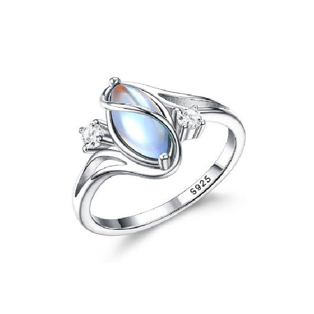 New accessories European and American fashion, unique oval moonstone ring with cubic zirconia, geometric design for women