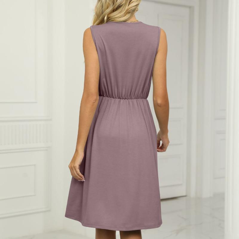 Плиссированное повседневное платье с V-образным вырезом без рукавов и цветочным принтом — фото 5