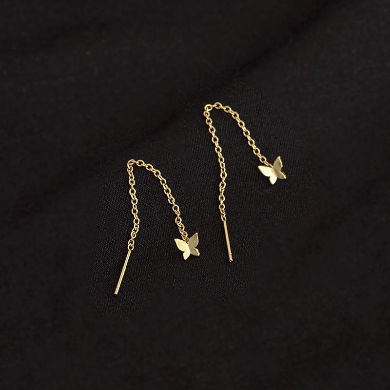 

Корейские серьги-бабочки Banyan Tree из серебра 925 пробы для женщин — элегантные, на длинной цепочке, модные. ES1628, 925 Silver золотой