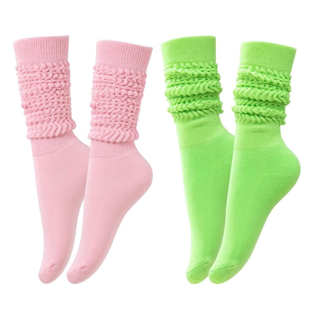RMSWEETYIL Long Stacked Slouch Scrunch Socks for Women 80s 90s Loose Chunky Cotton Tall Knee High Boot Tube Slouch Socks